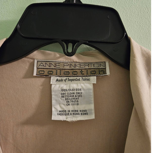 VINTAGE 1980s Anne Pinkerton Collection Beige Silk Blouse Est. Size XL - Picture 12 of 12